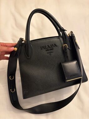 Prada Black Saffiano Leather Satchel with Gold Hardware